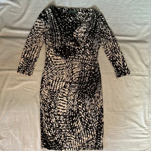 Lauren Ralph Lauren Faux Wrap Dress in Stretch Jersey, Abstract Print